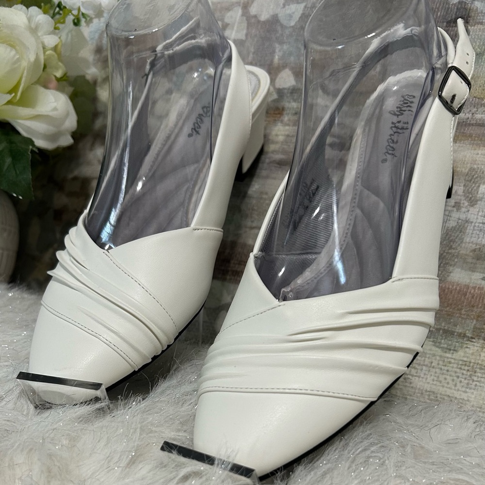 White Slingback Pointed-Toe Pumps - Easy Street